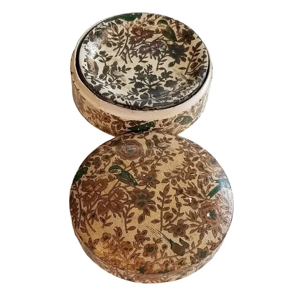 Alfred E Knobler Paper Mache Floral Alcohol Proof Japan Coaster Set‎ Of 7 Vintag